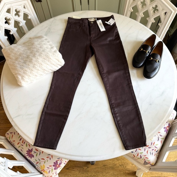 L'AGENCE Margot Coated High-Rise Skinny Jeans Cocoa Sz 27 - Picture 2 of 11